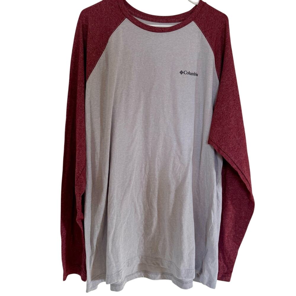 Columbia Men's Long Sleeve Gray & Burgundy Casual Tee 3XLT Gorpcore, Lightweight